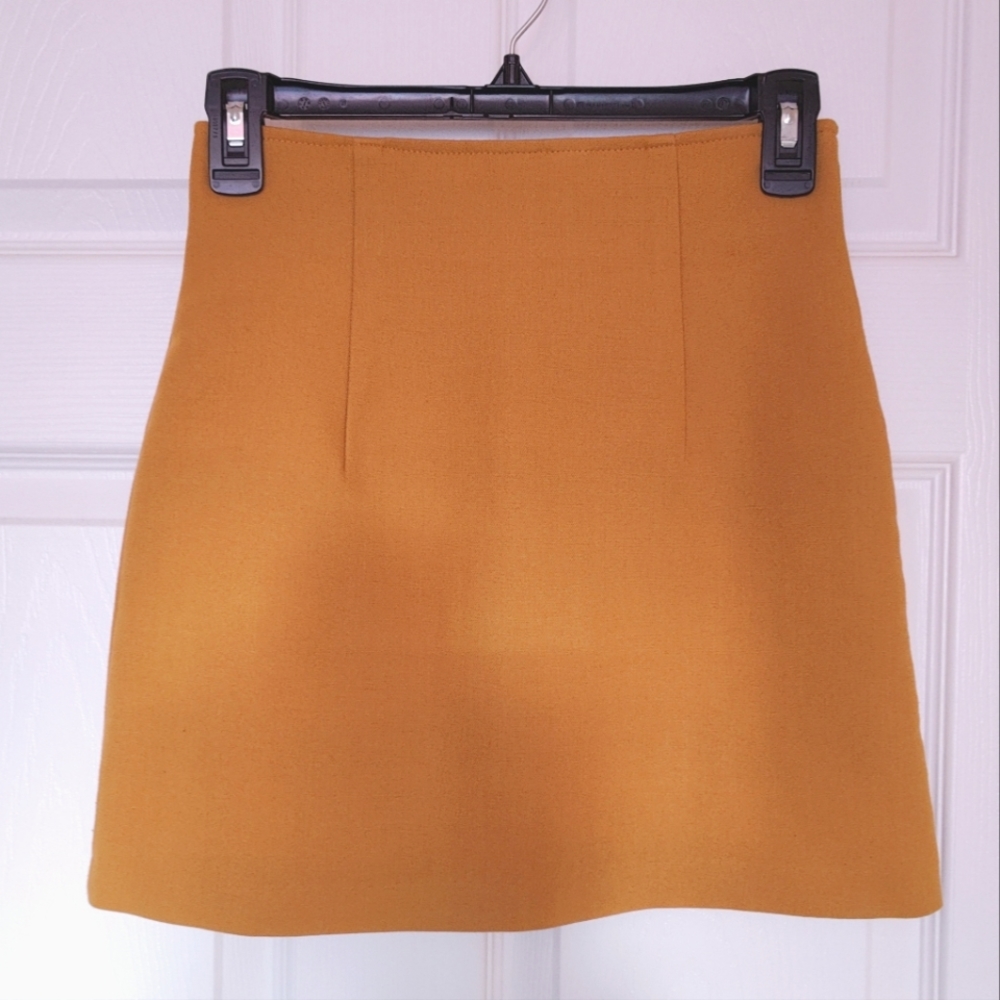 Pintuck Mustard Yellow A-Line Miniskirt Small